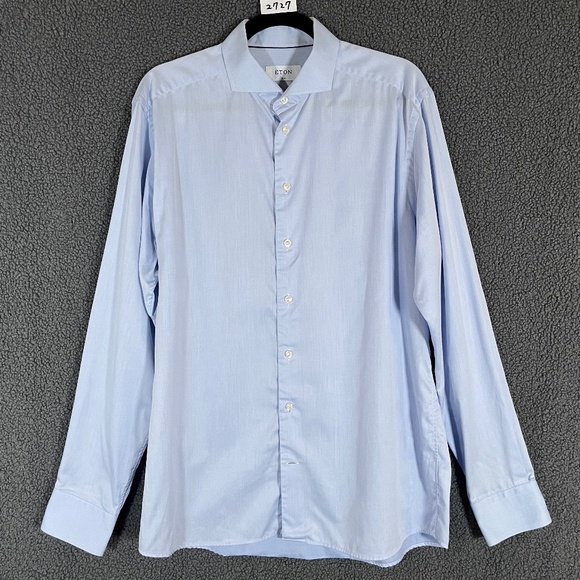 Eton Signature Twill Slim Fit Button Up Dress Shirt - Men's Size 43/17 - Blue - Picture 2 of 9